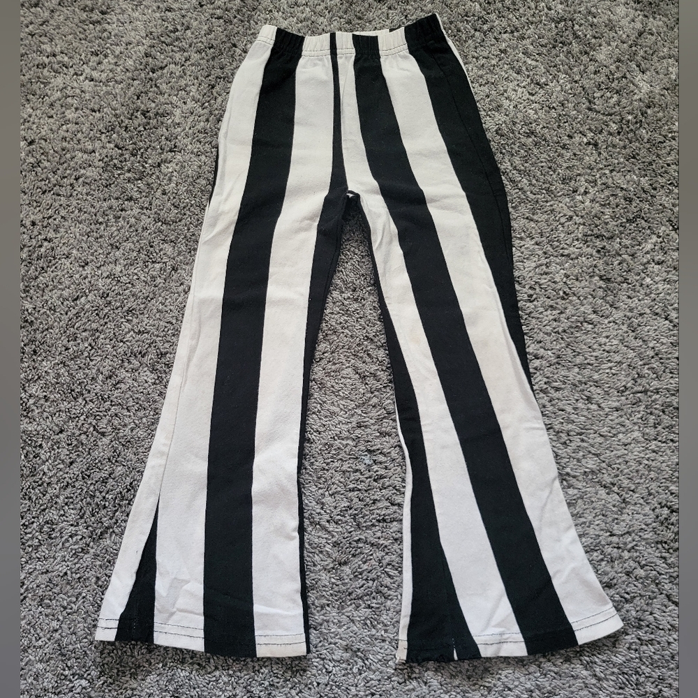 Chic Flared Girls Striped Pants Size 120 Black & White Leggings